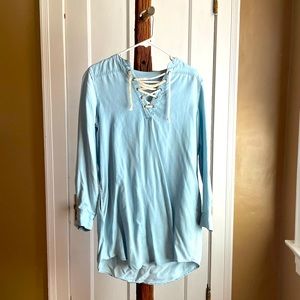 Long Sleeve Soft Faux Denim Dress (Small)
